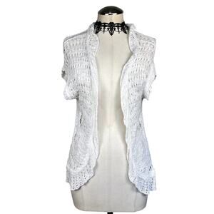 Vtg Y2k Say What? White Knit Open Front Cardigan Cottage Core Coquette. Sz S
